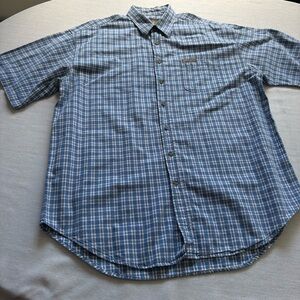 Guinness Blue Check Button Down Shirt Men’s L 100% Cotton Casual